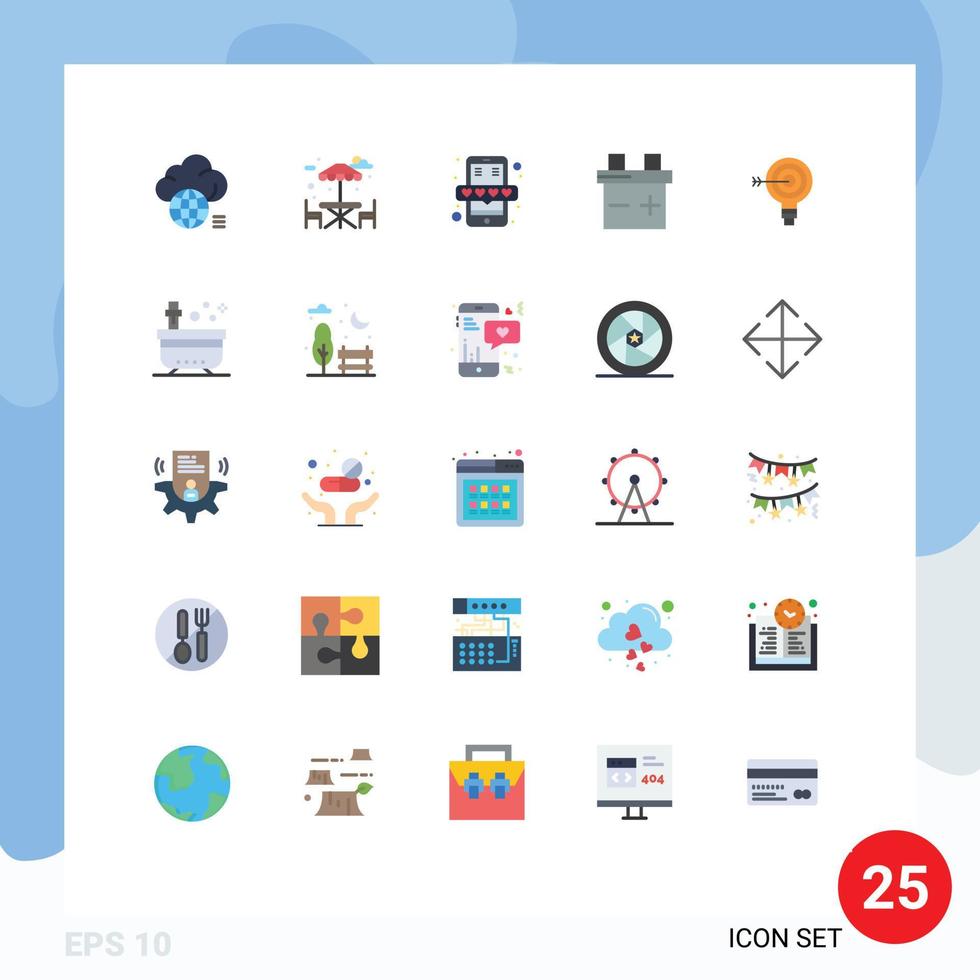 25 Universal Flat Color Signs Symbols of solution darts mobile target battery Editable Vector Design Elements