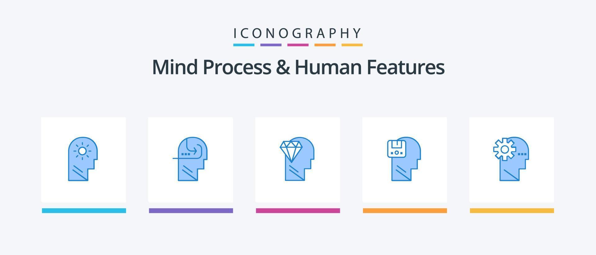 Mind Process And Human Features Blue 5 Icon Pack Including brain. user. mind. data. memory. Creative Icons Design vector