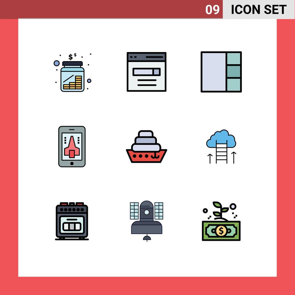 Mobile Interface Filledline Flat Color Set of 9 Pictograms of liner smartphone search mobile game Editable Vector Design Elements