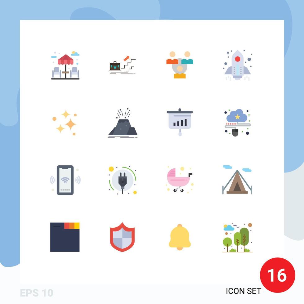 Mobile Interface Flat Color Set of 16 Pictograms of launch spaceship personal rocket office Editable Pack of Creative Vector Design Elements