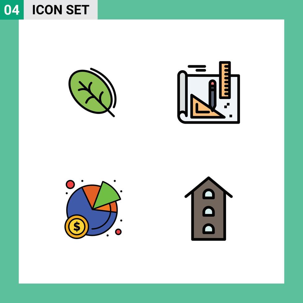 4 Universal Filledline Flat Colors Set for Web and Mobile Applications ecology pie spring line buildings Editable Vector Design Elements