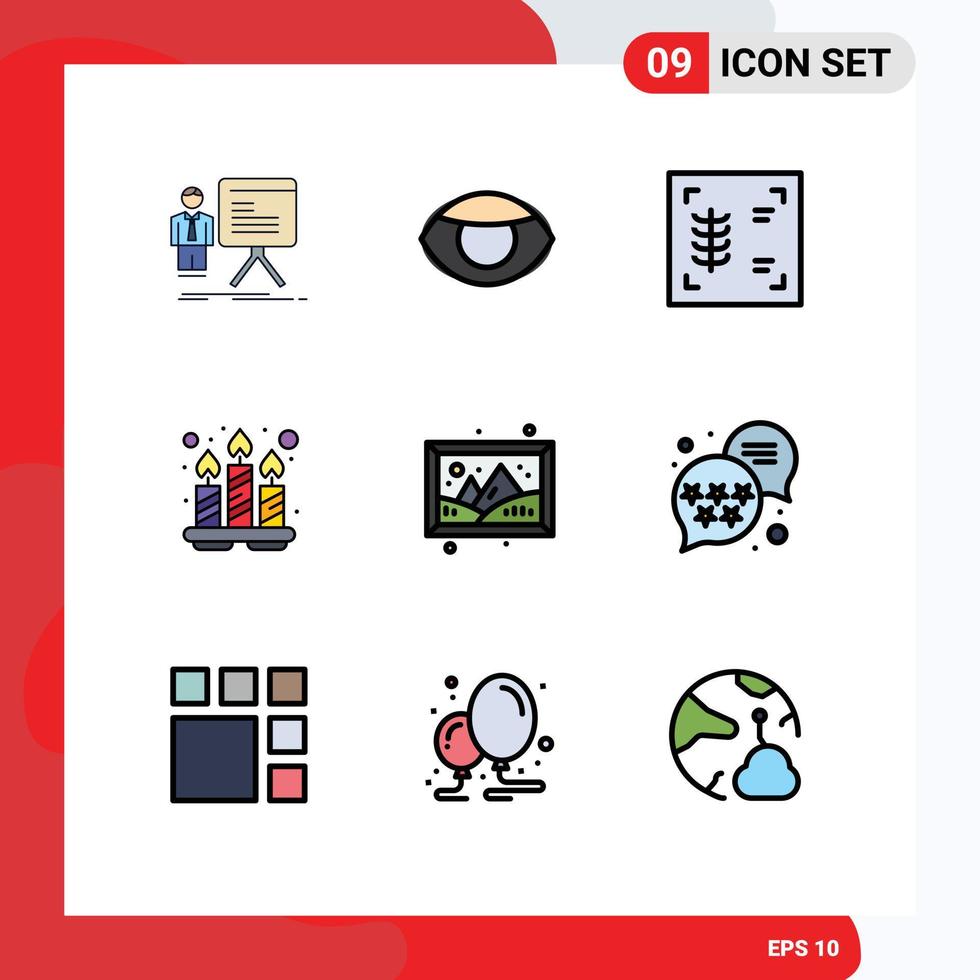 paquete de iconos de vector de stock de 9 signos y símbolos de línea para bandeja de galería velas de spa de visión elementos de diseño de vector editables