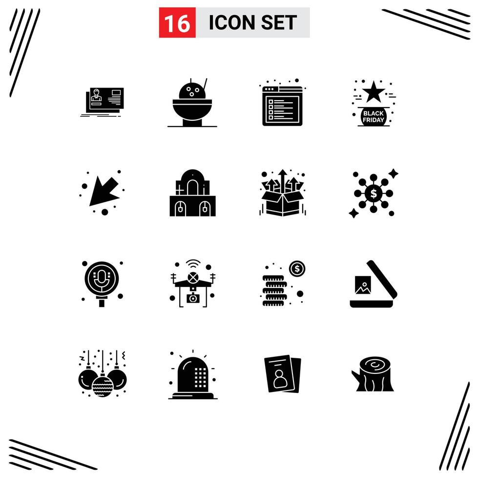 Modern Set of 16 Solid Glyphs Pictograph of down star internet like favorite Editable Vector Design Elements