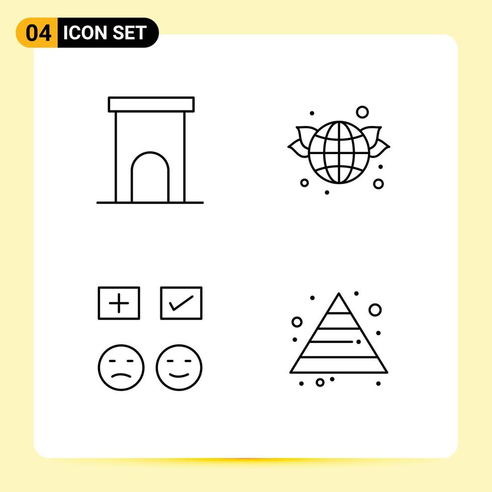 Pack of 4 creative Filledline Flat Colors of architecture emojis property globe sad Editable Vector Design Elements