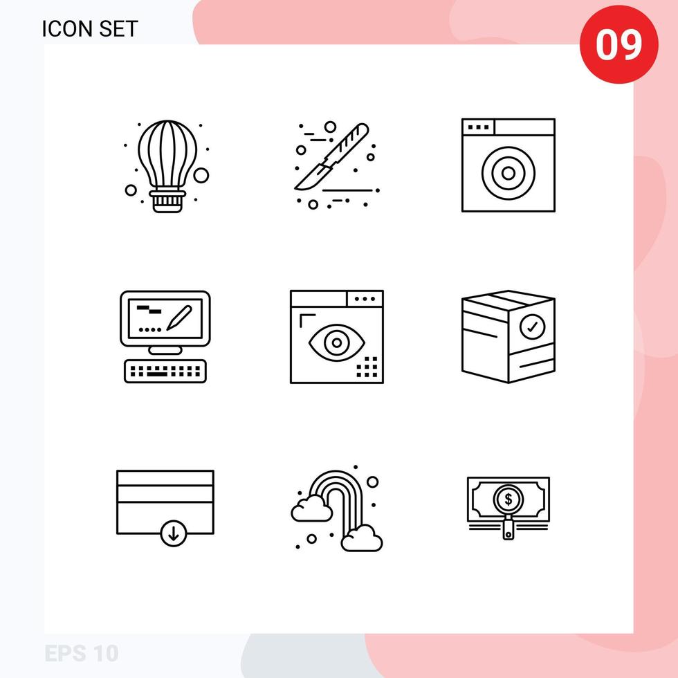 Editable Vector Line Pack of 9 Simple Outlines of programing development internet design markiting Editable Vector Design Elements