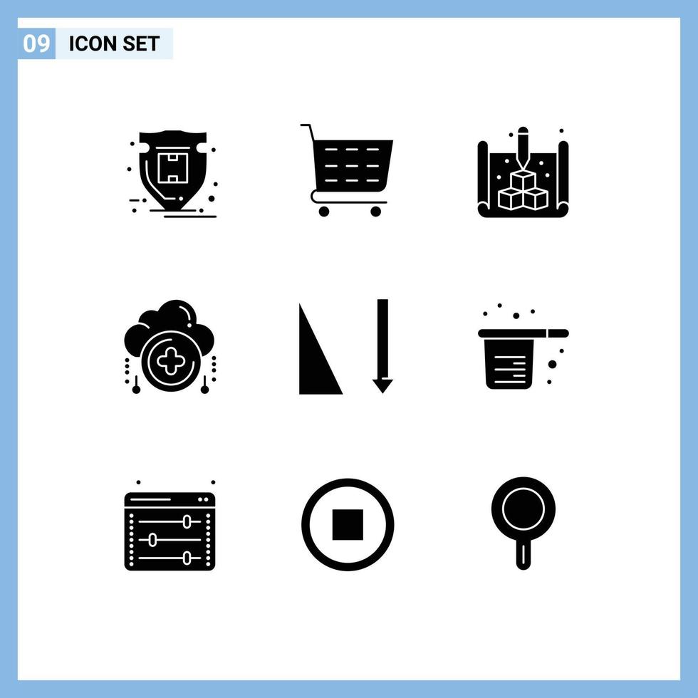 9 Solid Glyph concept for Websites Mobile and Apps sorting ascending blueprint plus add Editable Vector Design Elements