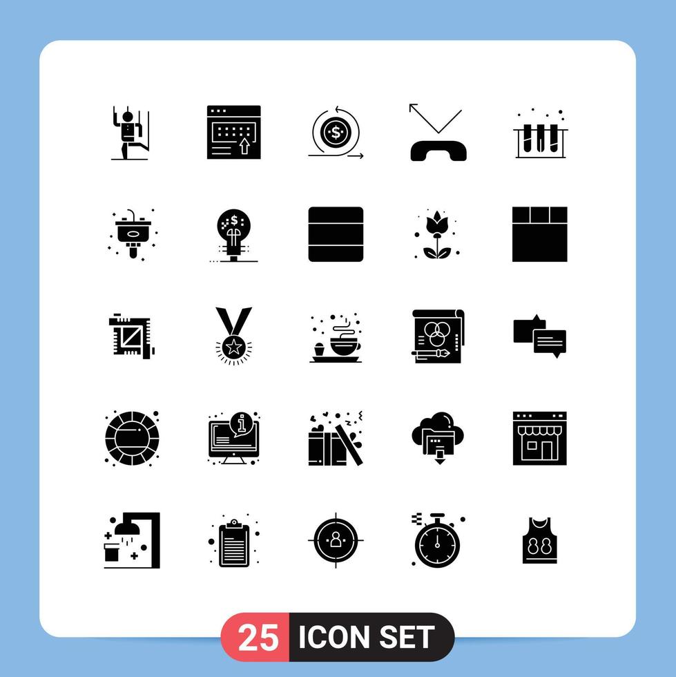 Set of 25 Vector Solid Glyphs on Grid for phone call marketing return modern Editable Vector Design Elements