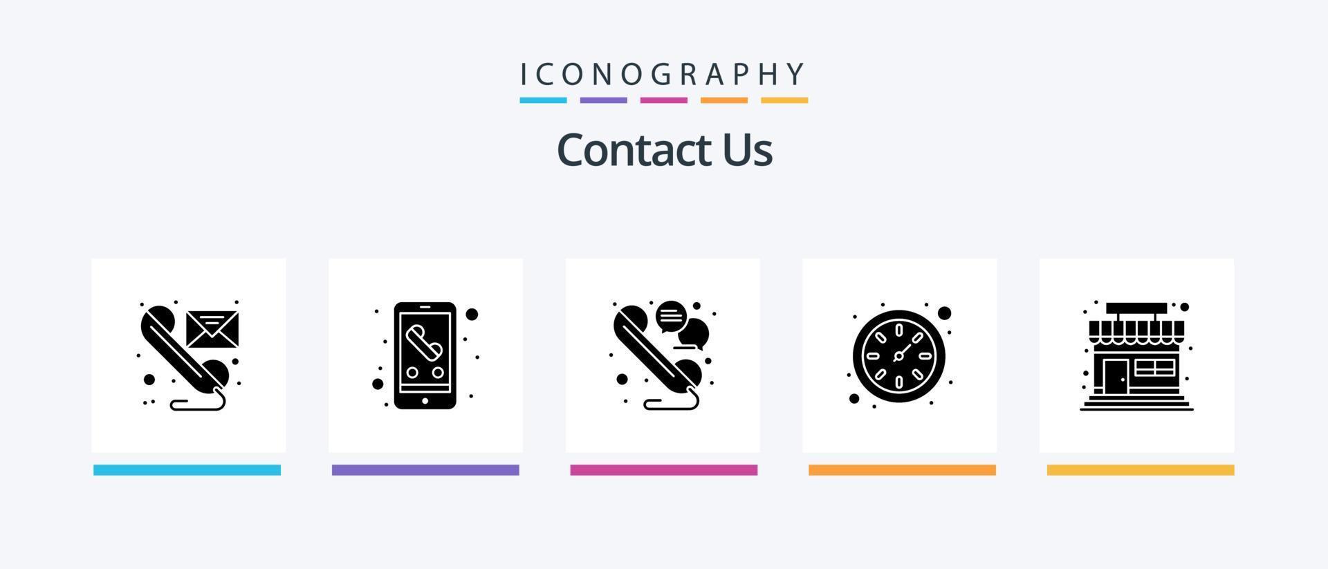 Contact Us Glyph 5 Icon Pack Including shop. watch. smart phone. time. telephone. Creative Icons Design vector