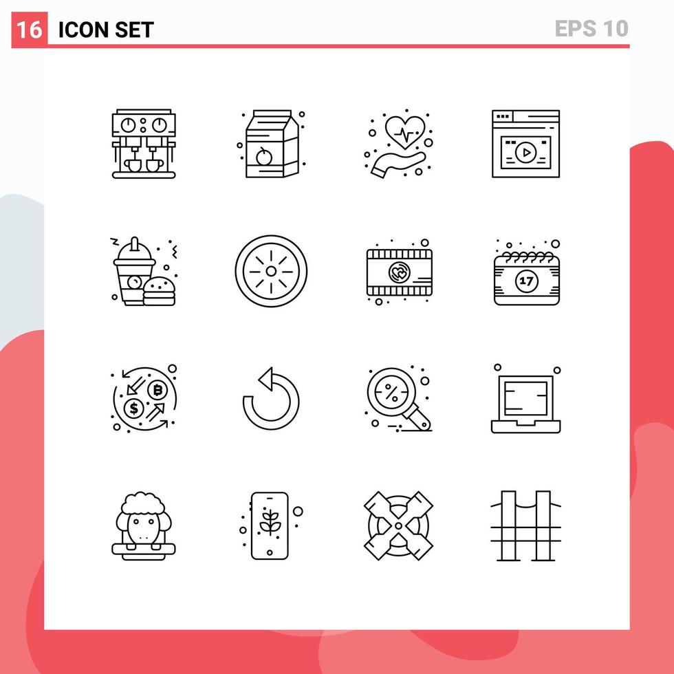 Outline Pack of 16 Universal Symbols of fast food website care web internet Editable Vector Design Elements