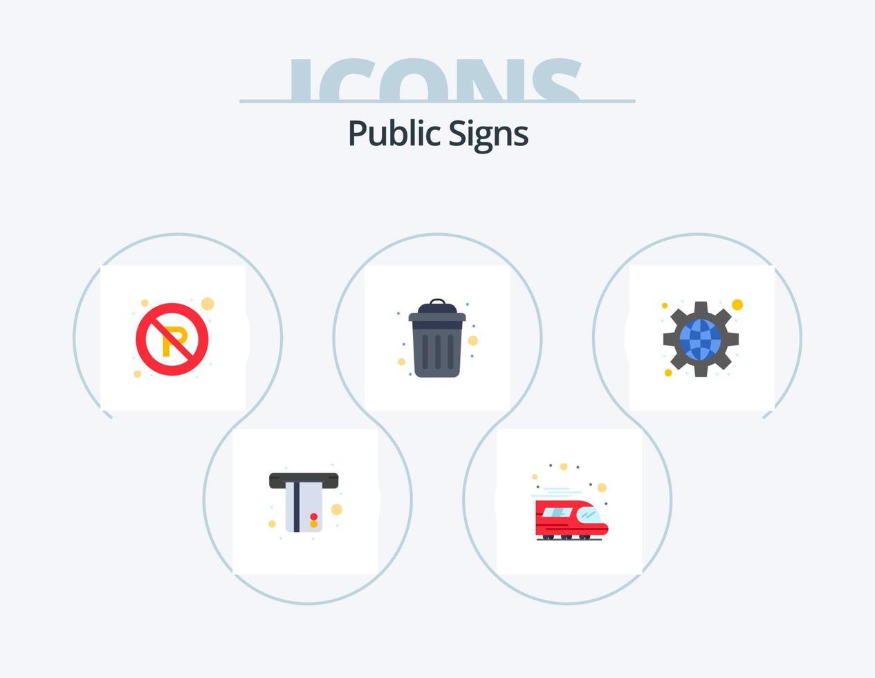 diseño de iconos del paquete de iconos planos de señales públicas 5. público. configuración. estacionamiento. reciclar. basura vector