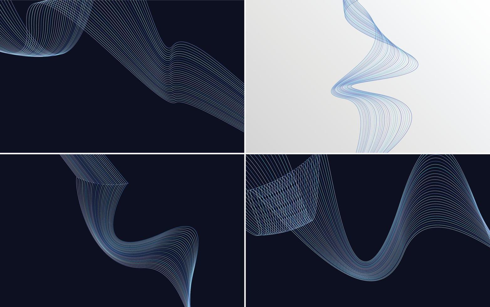 Set of 4 geometric wave pattern background Abstract waving line vector
