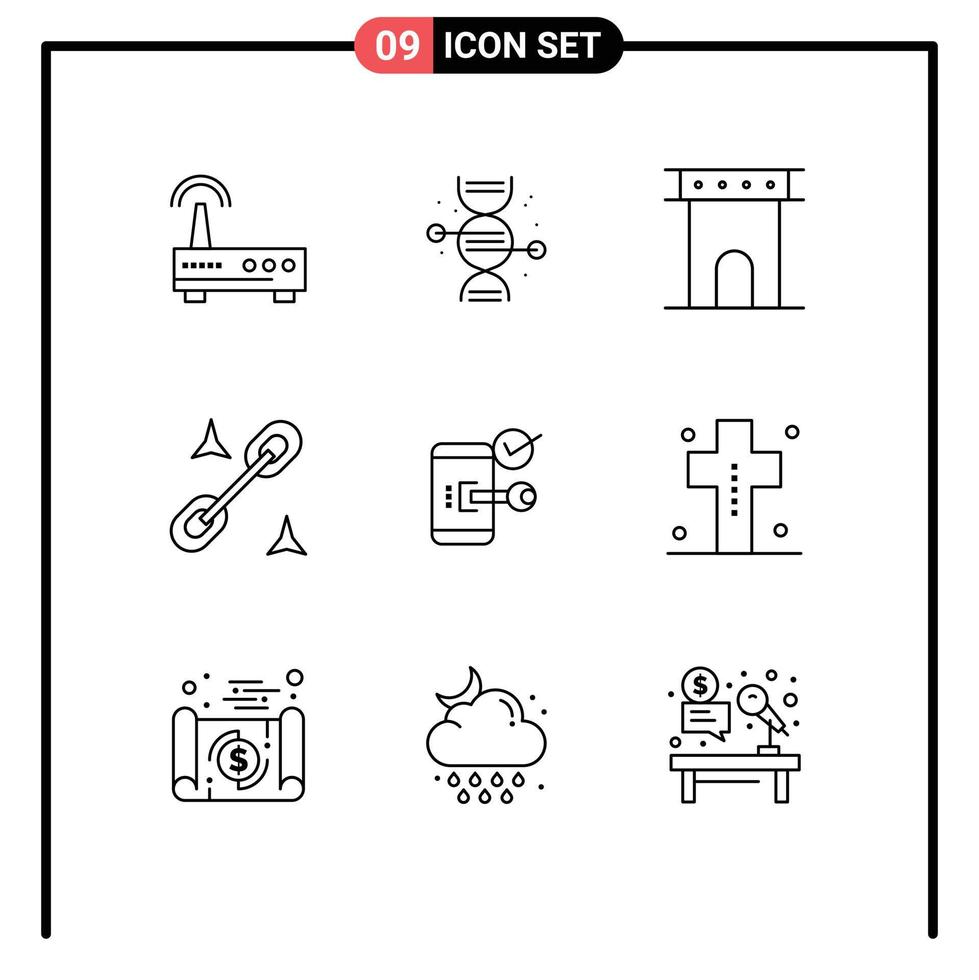 9 Outline concept for Websites Mobile and Apps lock seo arch office monument Editable Vector Design Elements