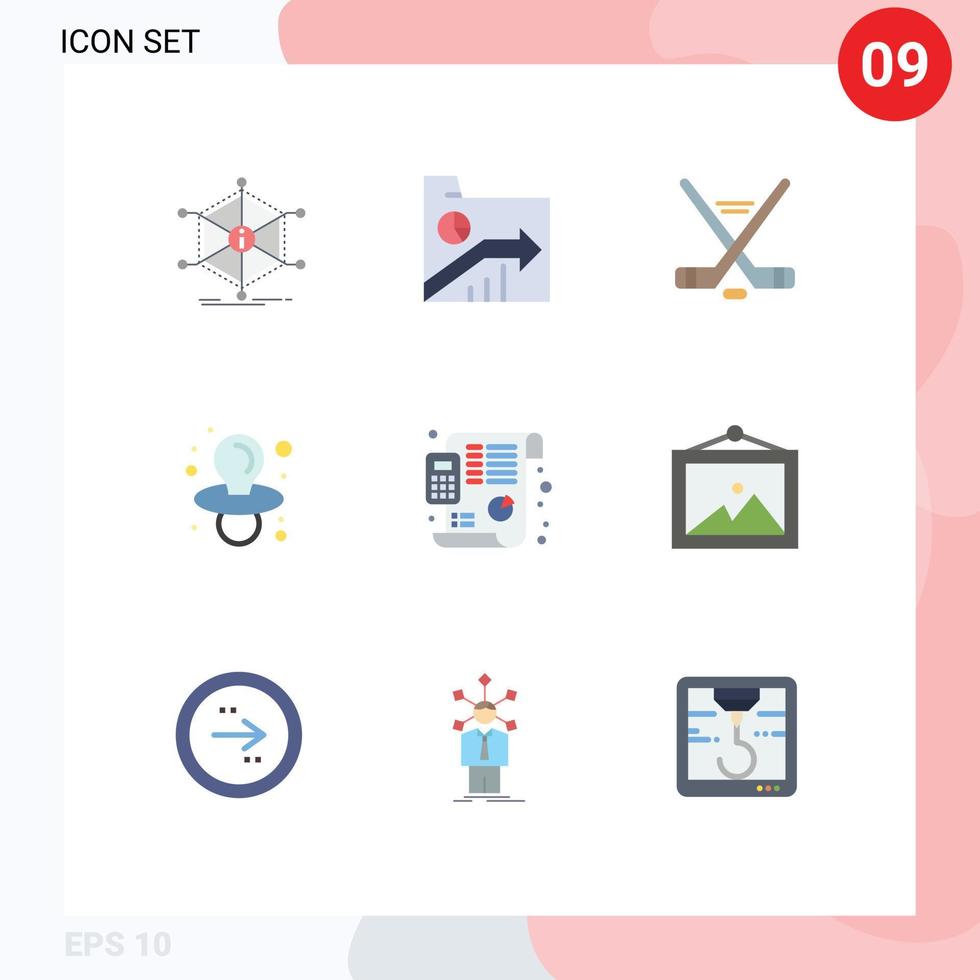 Pack of 9 Modern Flat Colors Signs and Symbols for Web Print Media such as plan dummy graph baby sport Editable Vector Design Elements