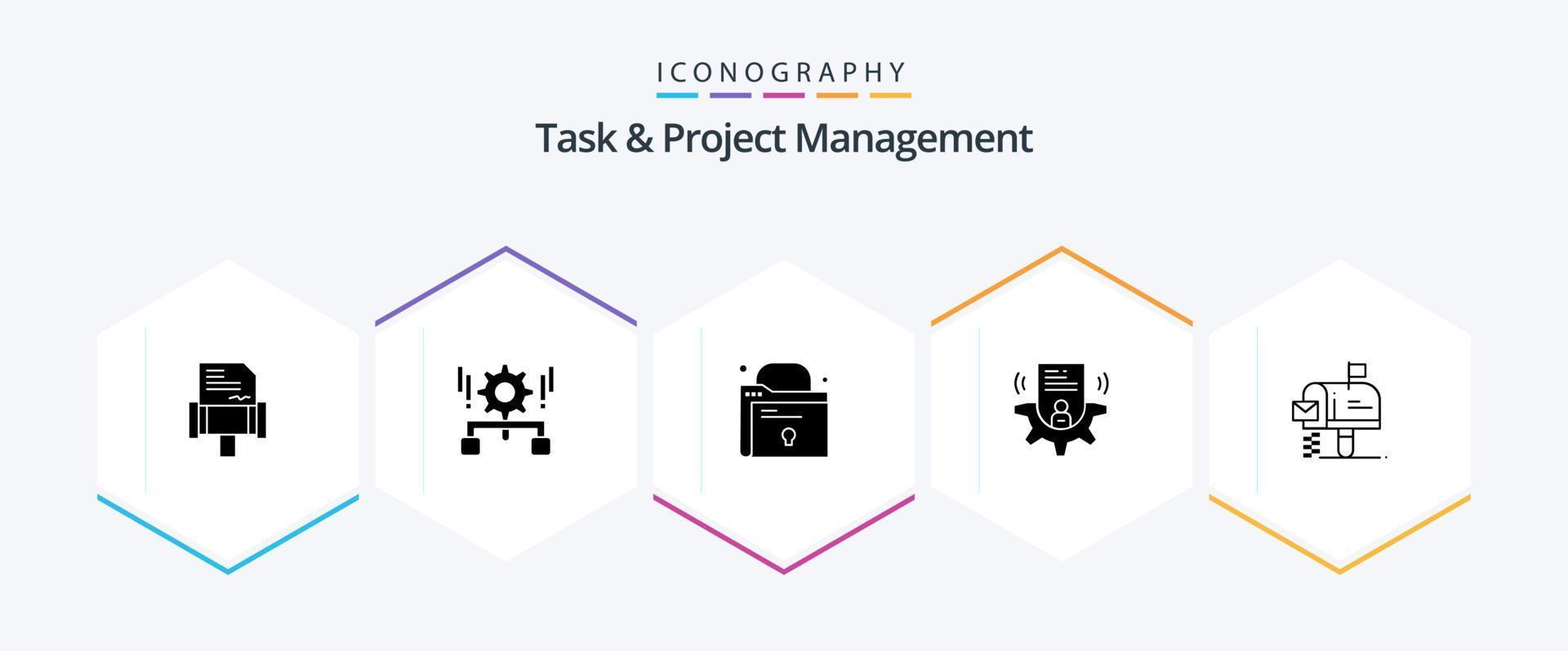 Task And Project Management 25 Glyph icon pack including profile . setting . setting . file vector