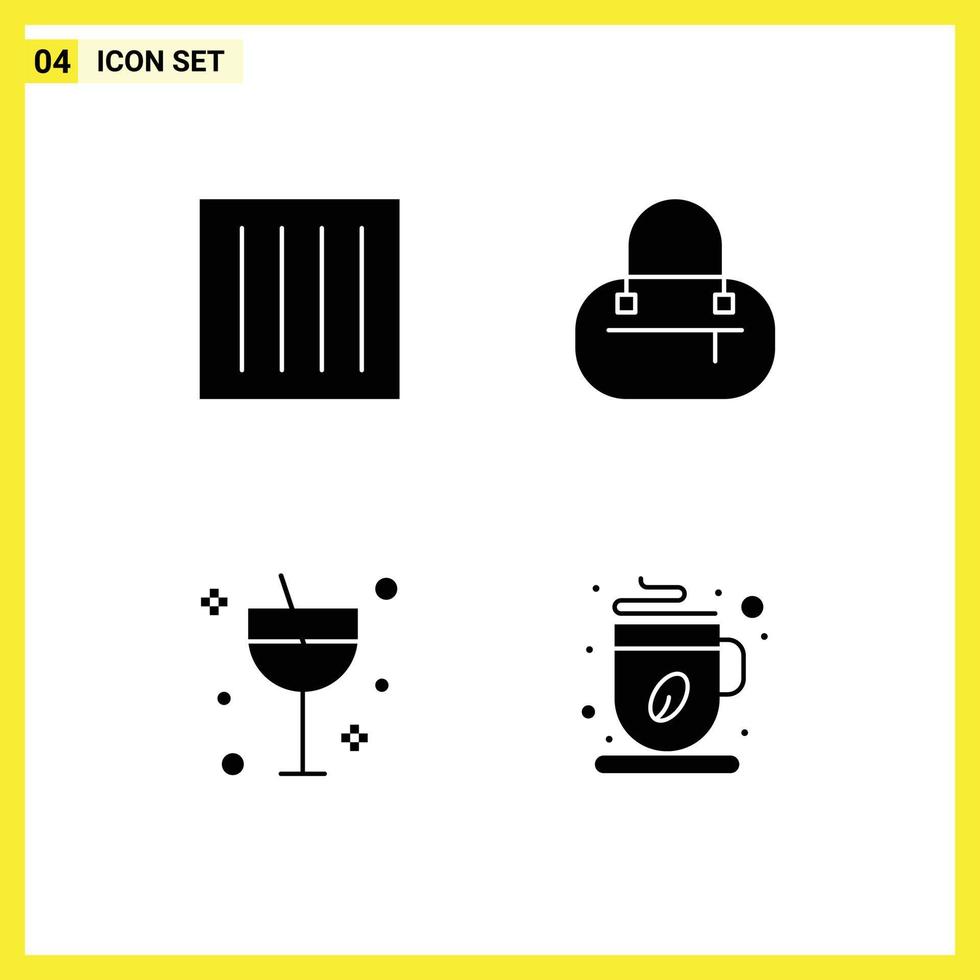 User Interface Pack of 4 Basic Solid Glyphs of care glass dry fashion coffee Editable Vector Design Elements