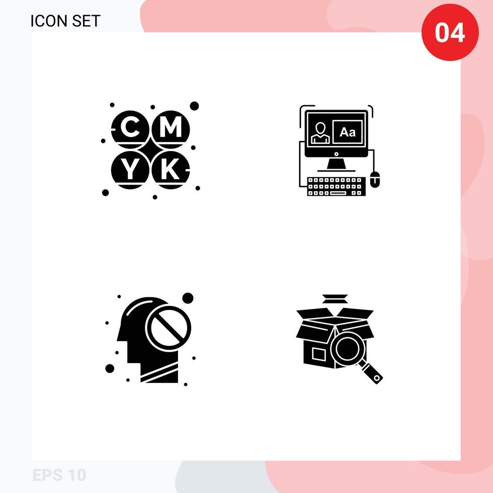 4 User Interface Solid Glyph Pack of modern Signs and Symbols of cmyk closed computer editing box Editable Vector Design Elements