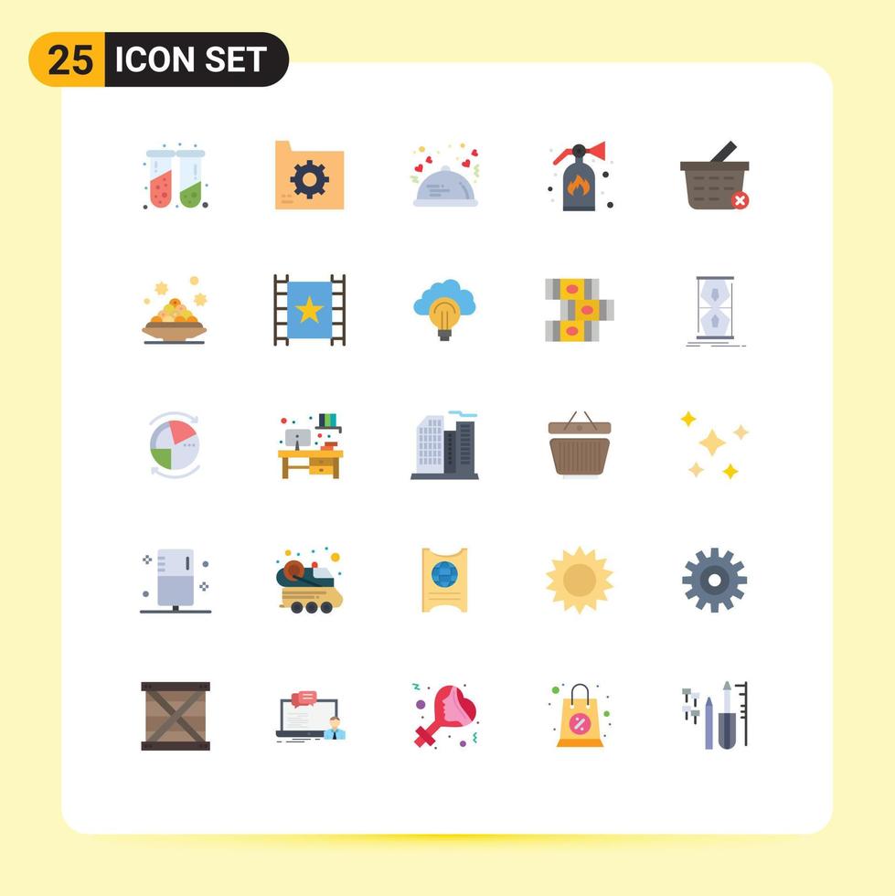 Group of 25 Flat Colors Signs and Symbols for basket fire file extinguisher restaurant Editable Vector Design Elements