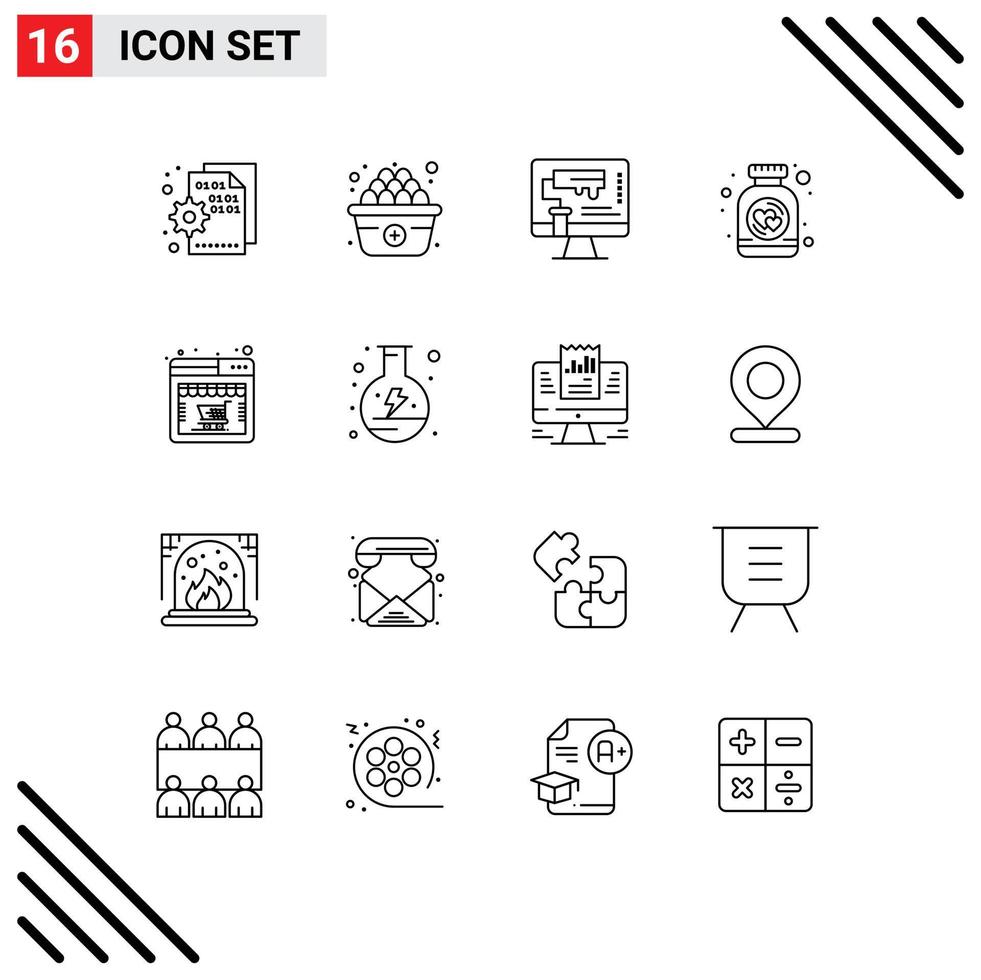 Stock Vector Icon Pack of 16 Line Signs and Symbols for online heart computer cookies tool Editable Vector Design Elements