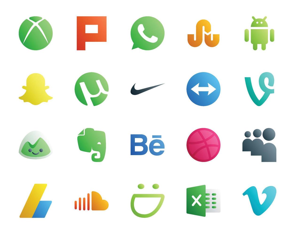 20 Social Media Icon Pack Including soundcloud adsense teamviewer myspace behance vector
