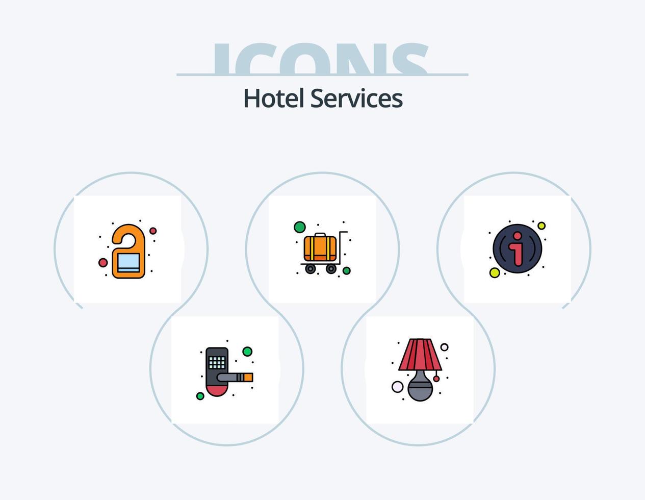 línea de servicios de hotel llena de icono paquete 5 diseño de icono. . pantalla. comercial. comunicación. hotel vector
