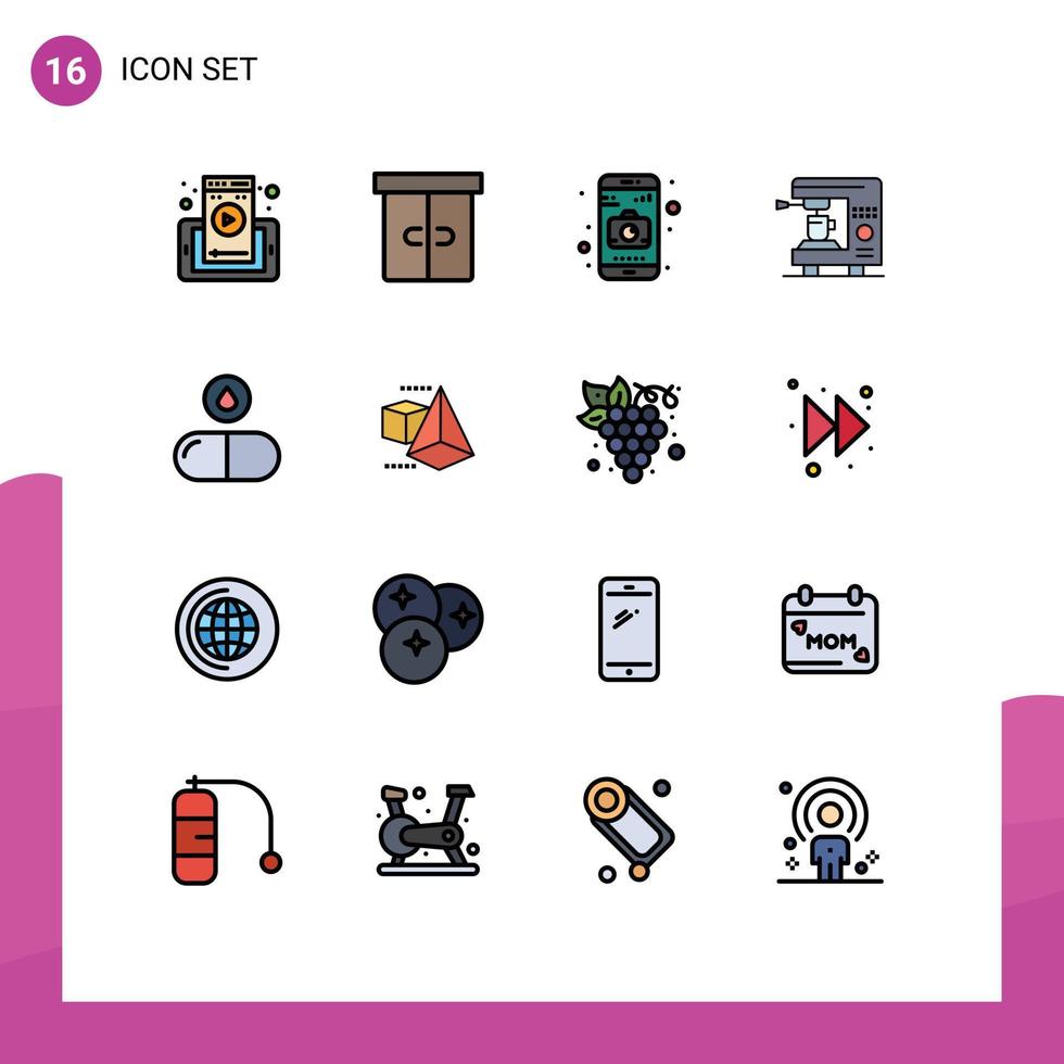 16 Flat Color Filled Line concept for Websites Mobile and Apps drop drug application machine electric Editable Creative Vector Design Elements