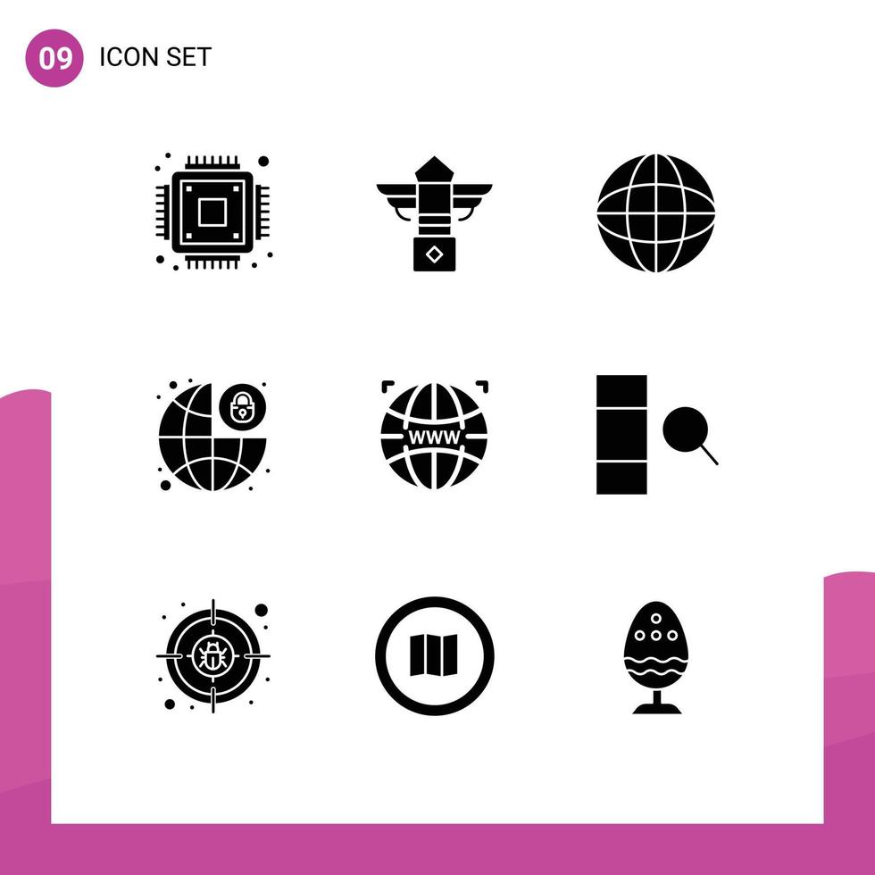 Stock Vector Icon Pack of 9 Line Signs and Symbols for web design web shipping world padlock Editable Vector Design Elements