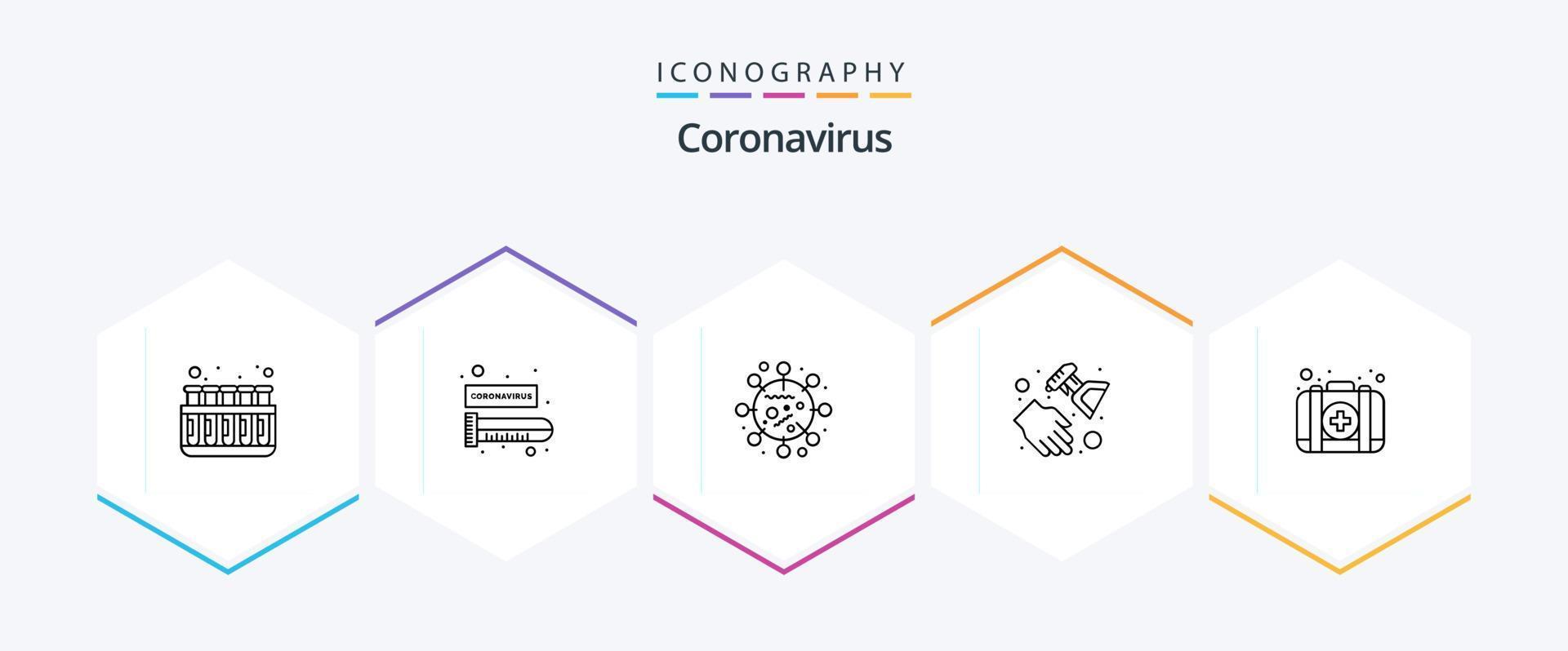 Coronavirus 25 Line icon pack including kit. sanitizer spray. covid health. hand sanitizer. corona vector