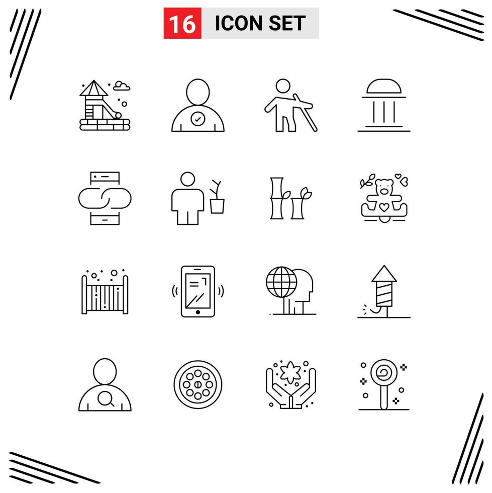 Set of 16 Modern UI Icons Symbols Signs for link contact people institute building Editable Vector Design Elements