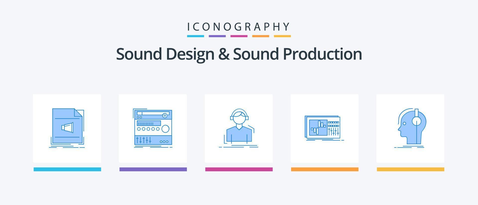 Sound Design And Sound Production Blue 5 Icon Pack Including equalization. control. sound. music. listen. Creative Icons Design vector