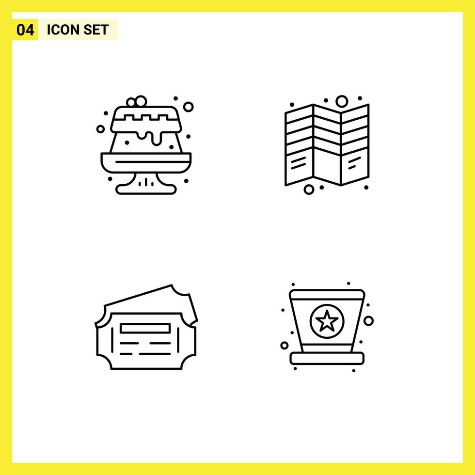 Mobile Interface Line Set of 4 Pictograms of food ticket brochure print carnival Editable Vector Design Elements