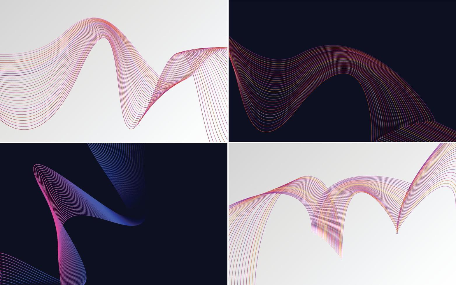 Set of 4 geometric wave pattern background Abstract waving line vector