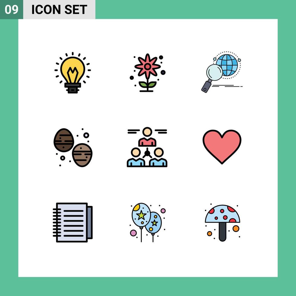 Pack of 9 Modern Filledline Flat Colors Signs and Symbols for Web Print Media such as connect food global dessert world Editable Vector Design Elements