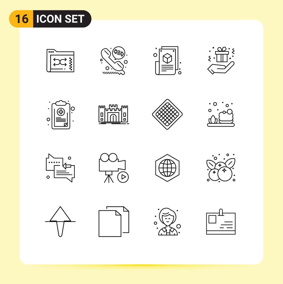 Mobile Interface Outline Set of 16 Pictograms of check hand party blog page box design Editable Vector Design Elements