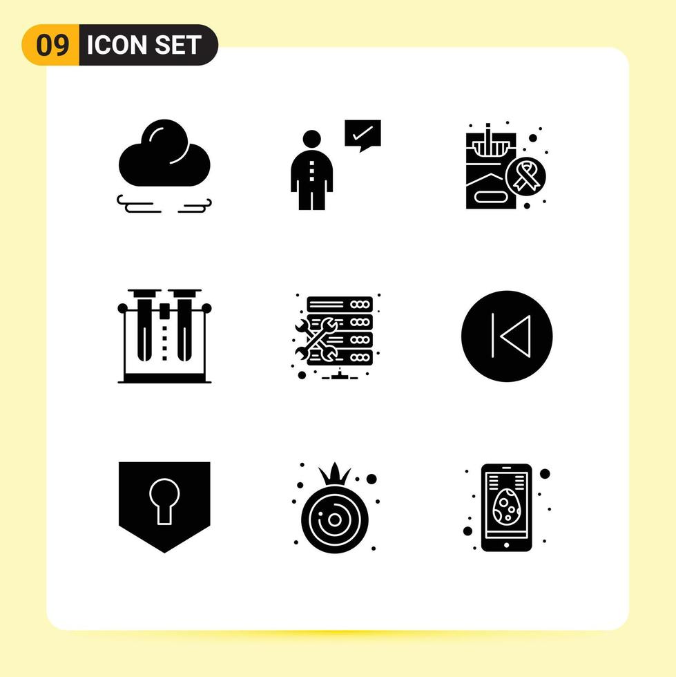 9 Thematic Vector Solid Glyphs and Editable Symbols of admin testing cigarette science chemistry Editable Vector Design Elements