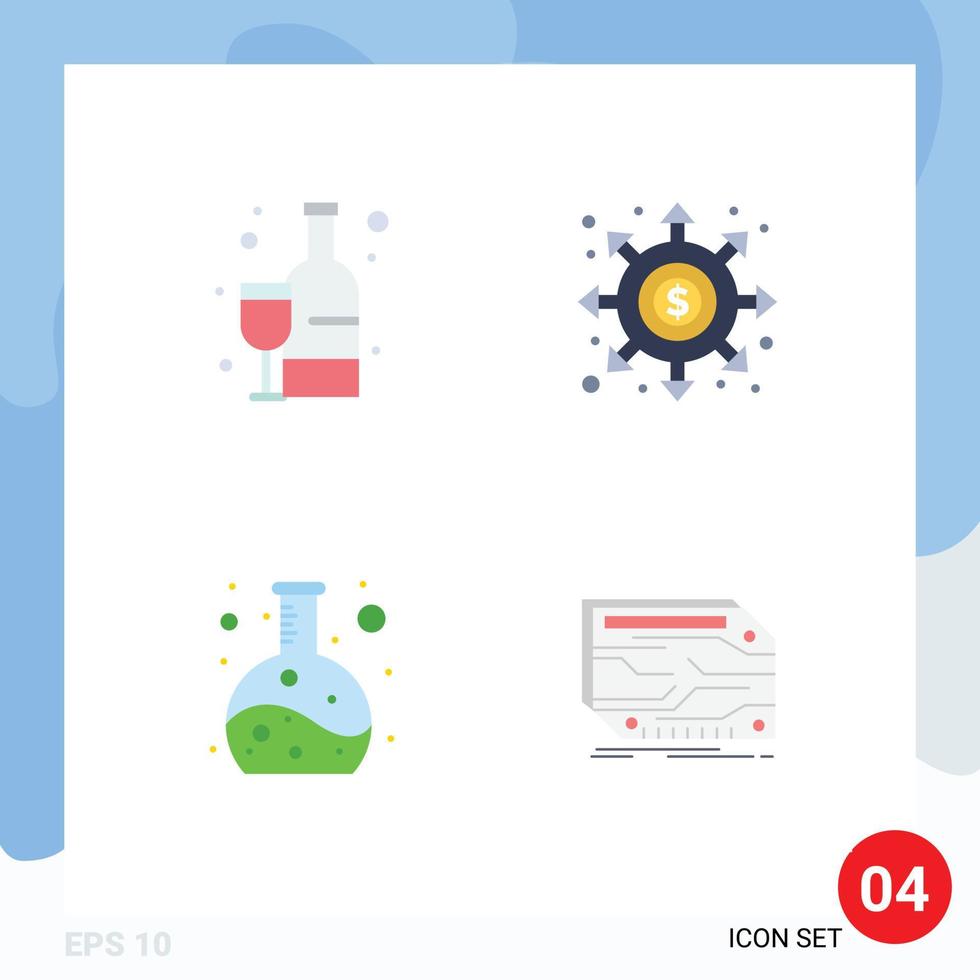 Set of 4 Commercial Flat Icons pack for shopping chemistry drink hole flask Editable Vector Design Elements