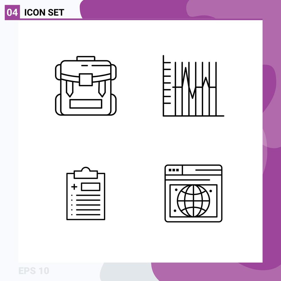 4 Thematic Vector Filledline Flat Colors and Editable Symbols of bag recovery hiking report clipboard Editable Vector Design Elements