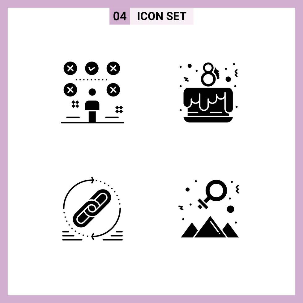 Group of 4 Modern Solid Glyphs Set for checklist link user day web Editable Vector Design Elements