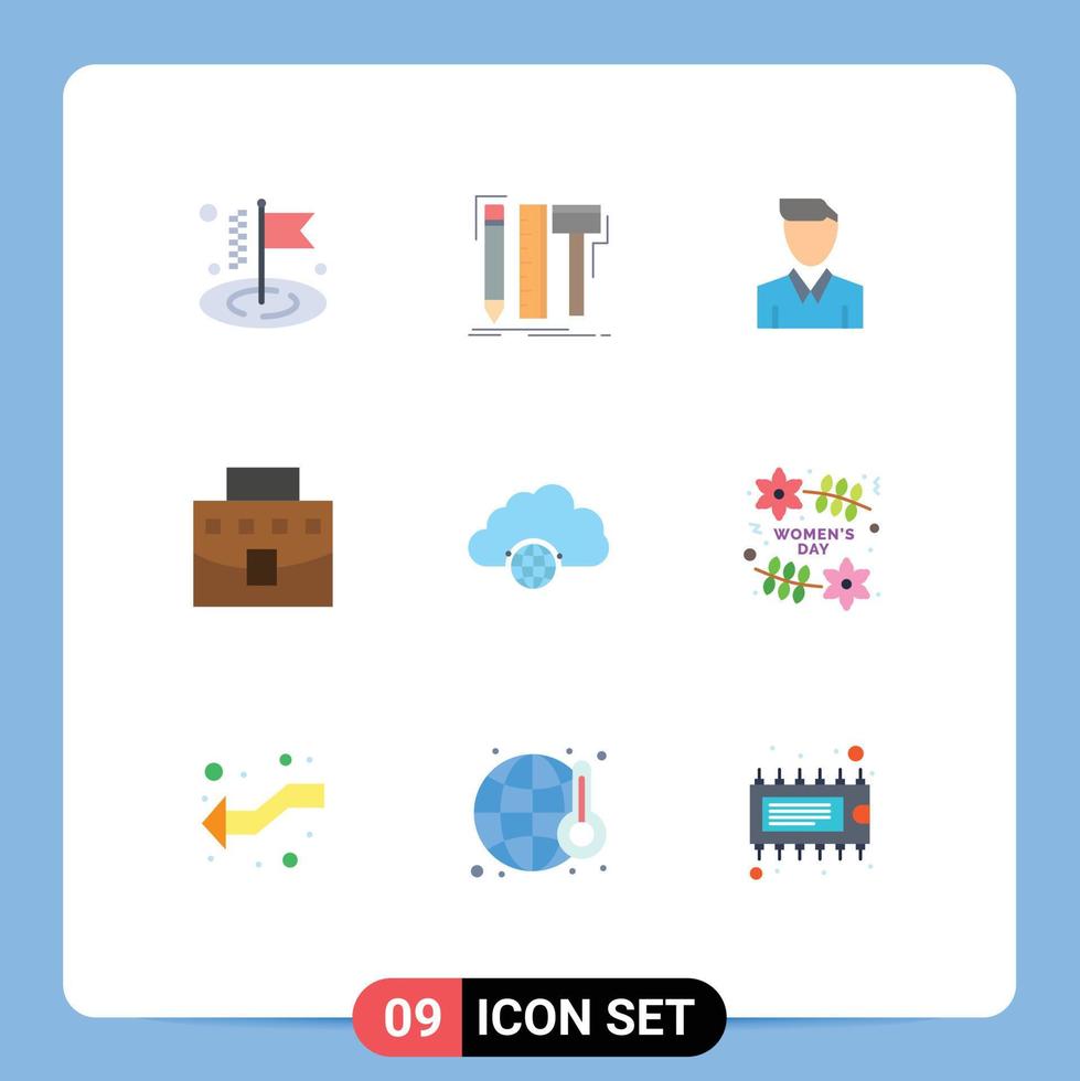 9 Thematic Vector Flat Colors and Editable Symbols of network business account bag profile Editable Vector Design Elements