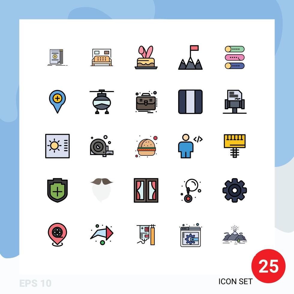 25 User Interface Filled line Flat Color Pack of modern Signs and Symbols of on off device cack setting flag Editable Vector Design Elements