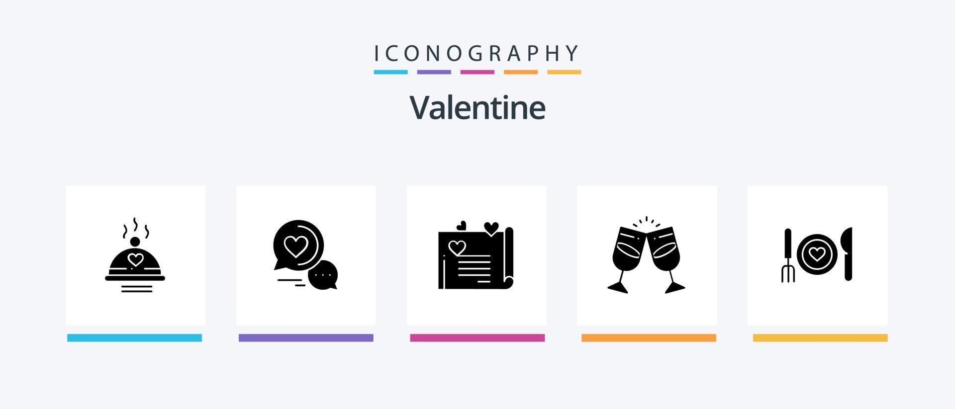 Valentine Glyph 5 Icon Pack Including love. wedding card. love. love letter. romantic chat. Creative Icons Design vector