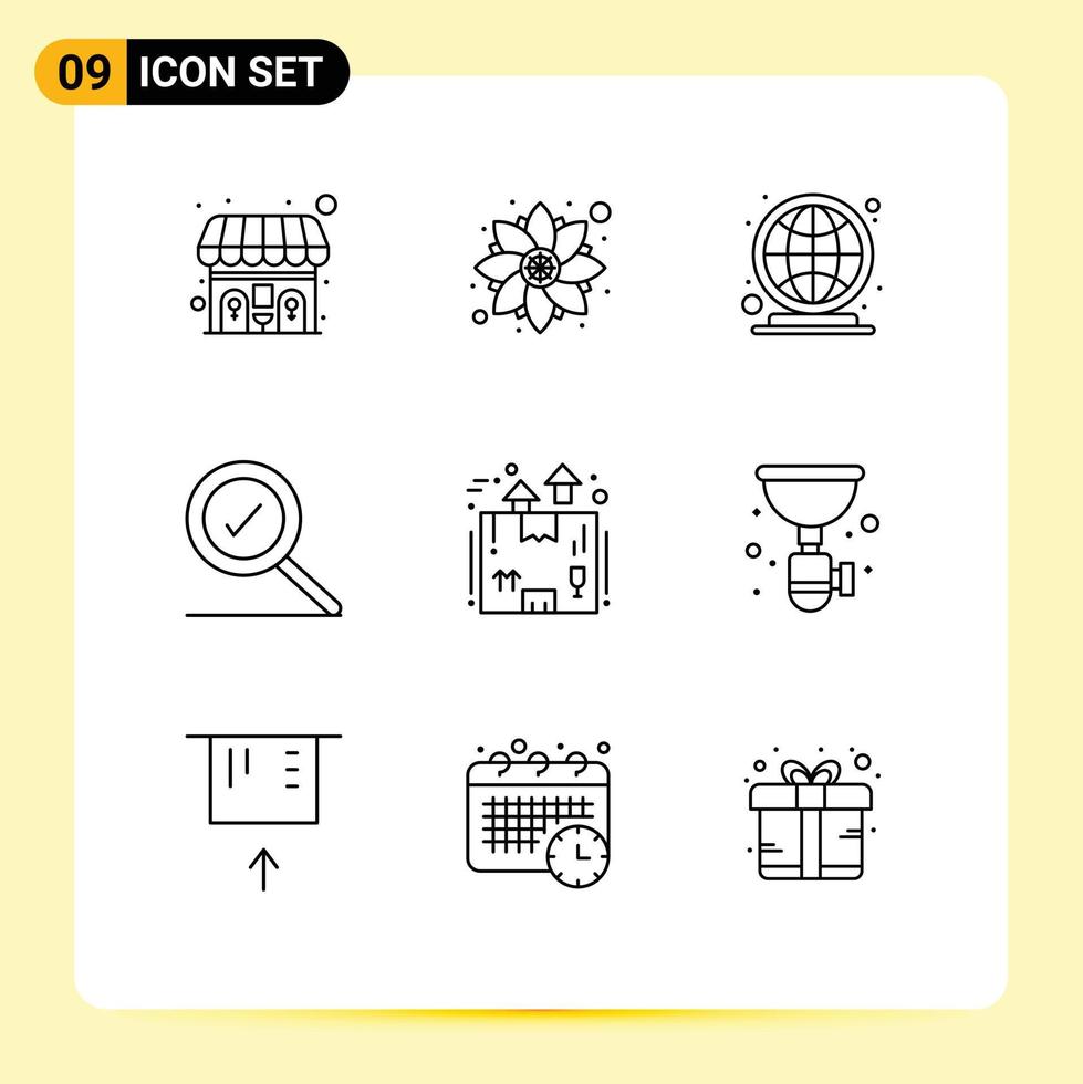 User Interface Pack of 9 Basic Outlines of package delivery globe box found Editable Vector Design Elements