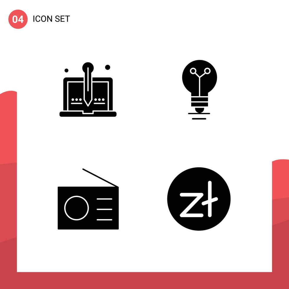 Solid Glyph Pack of 4 Universal Symbols of content devices storytelling lab radio Editable Vector Design Elements