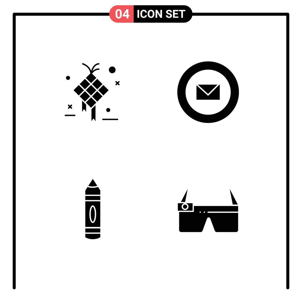 Modern Set of 4 Solid Glyphs and symbols such as decoration drawing design ribbon pencil Editable Vector Design Elements