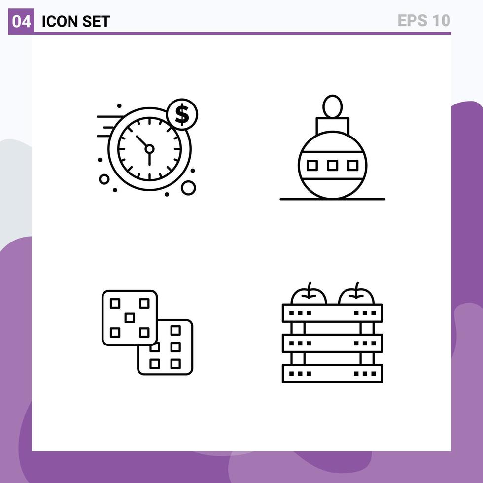 4 Universal Line Signs Symbols of clock gaming time globe apple Editable Vector Design Elements