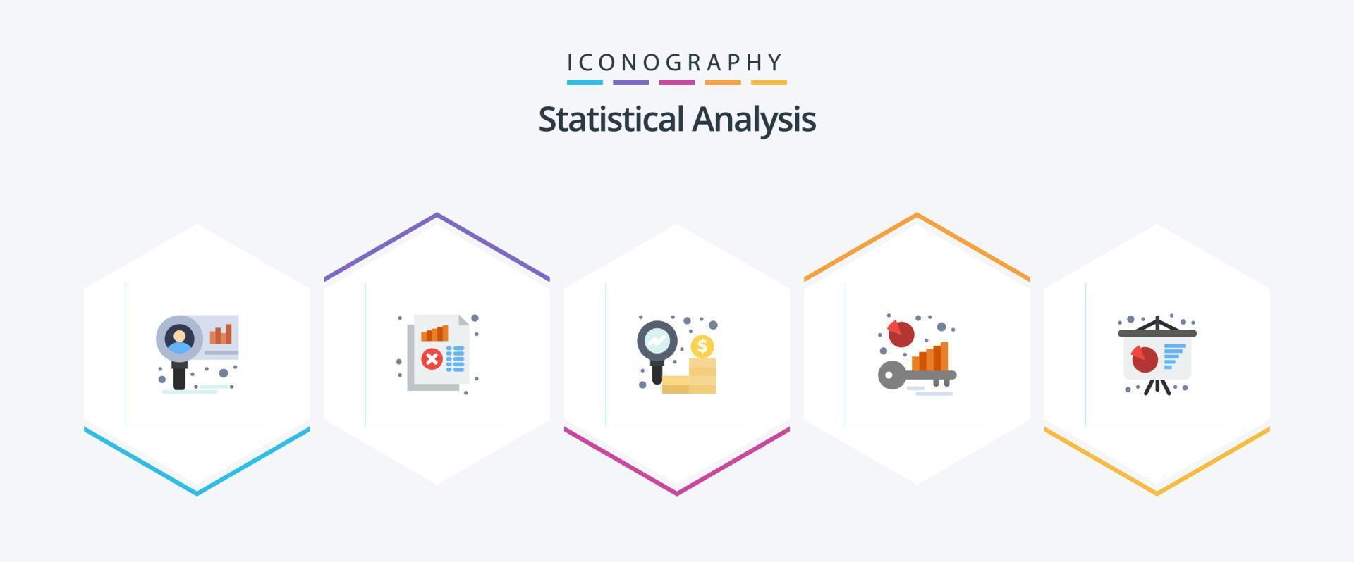 paquete de 25 iconos planos de análisis estadístico que incluye presentación comercial. palabra clave. Estadísticas. evaluación comparativa investigar vector