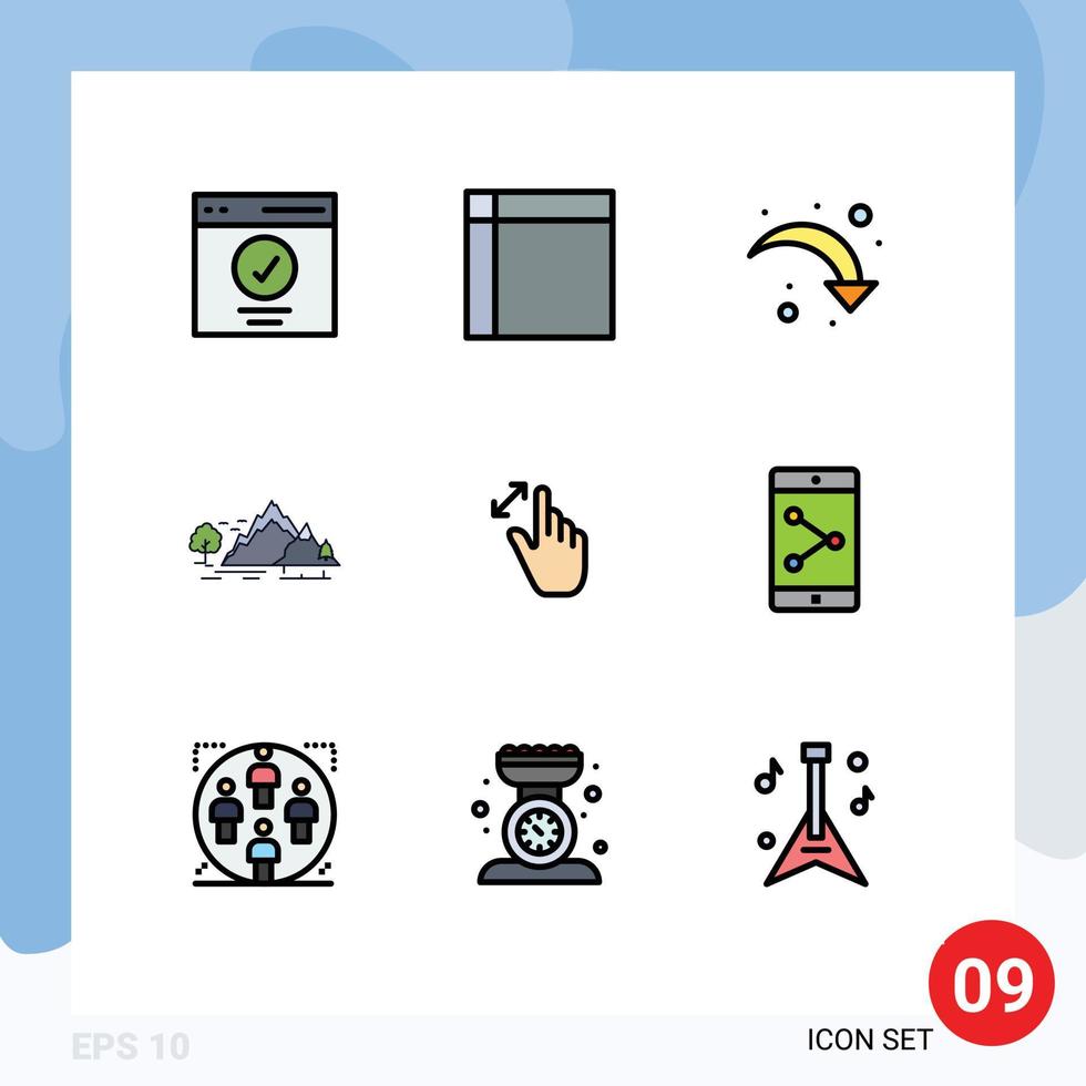 Universal Icon Symbols Group of 9 Modern Filledline Flat Colors of mountain landscape home ware hill right arrow Editable Vector Design Elements