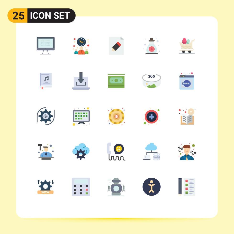 User Interface Pack of 25 Basic Flat Colors of cart soft skin office oil pencil Editable Vector Design Elements