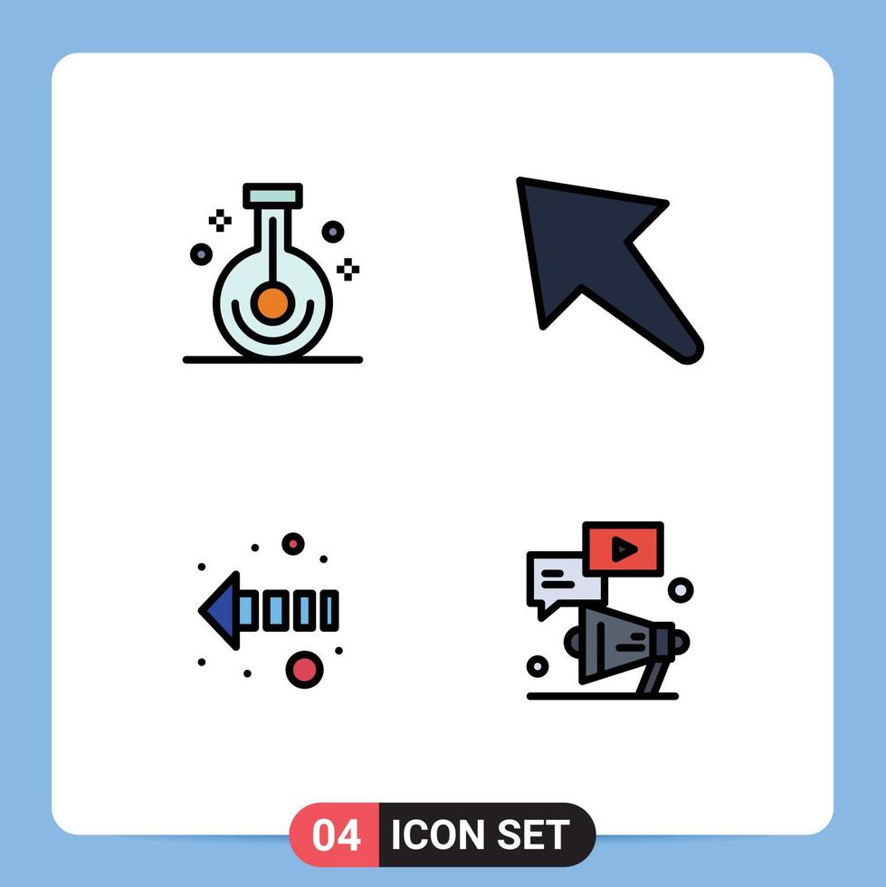 Group of 4 Filledline Flat Colors Signs and Symbols for beaker direction research left megaphone Editable Vector Design Elements