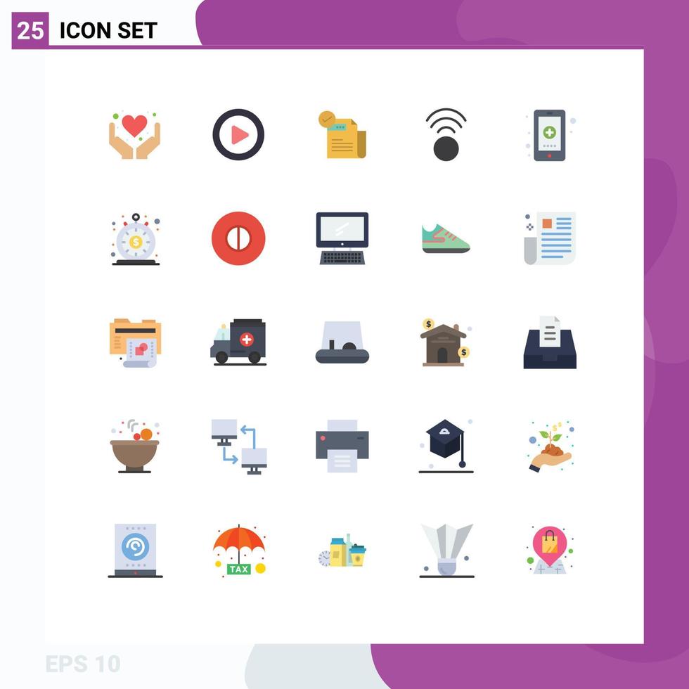Set of 25 Commercial Flat Colors pack for hospital app check list wifi connection Editable Vector Design Elements
