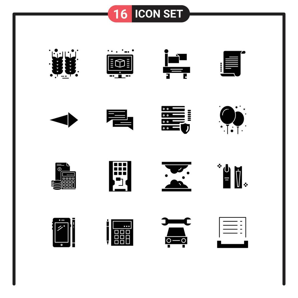 Modern Set of 16 Solid Glyphs Pictograph of next arrow flag screenplay novel Editable Vector Design Elements